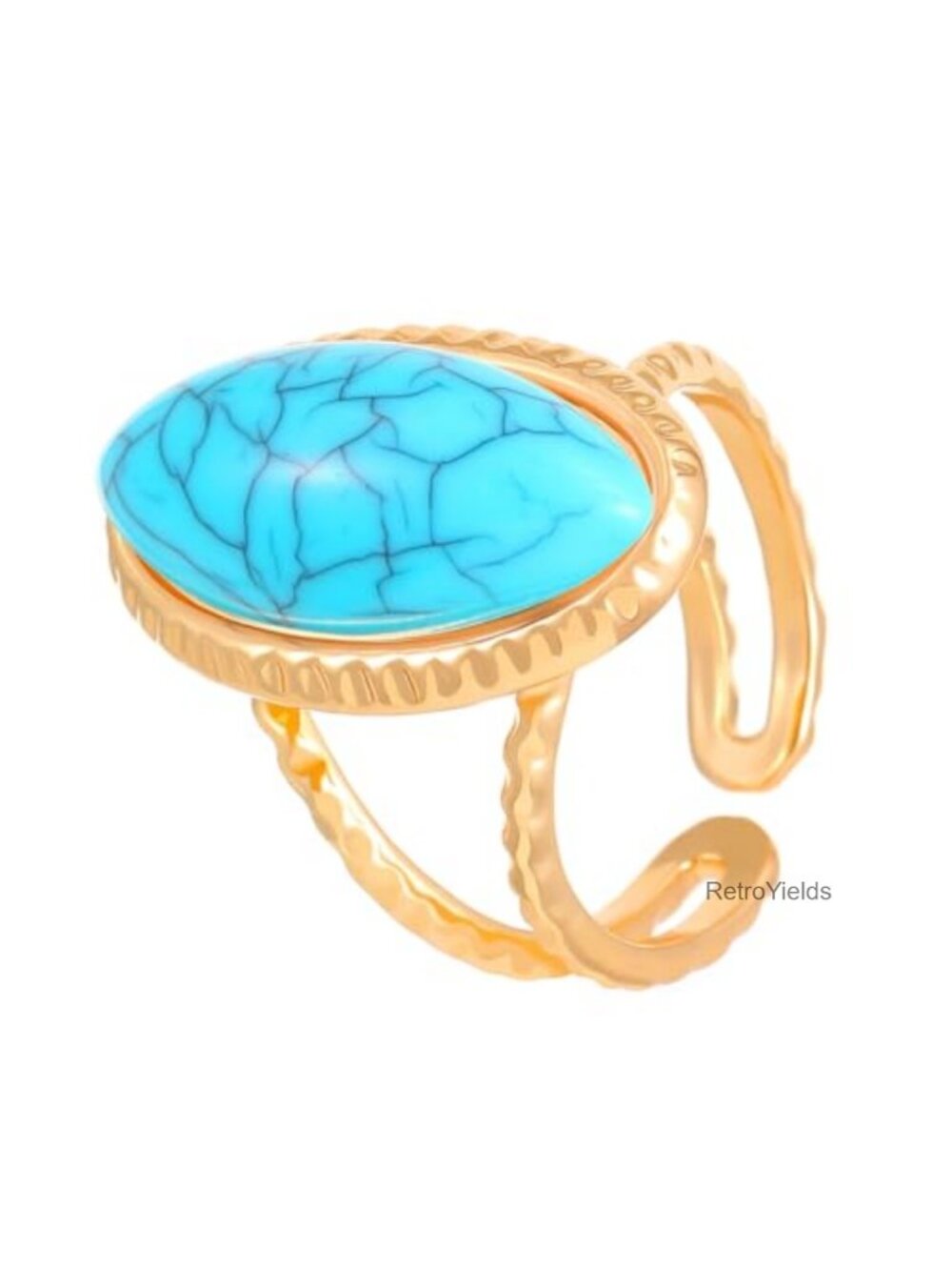 Adjustable Oval Stone Statement Ring Retro Alloy Open Band Boho